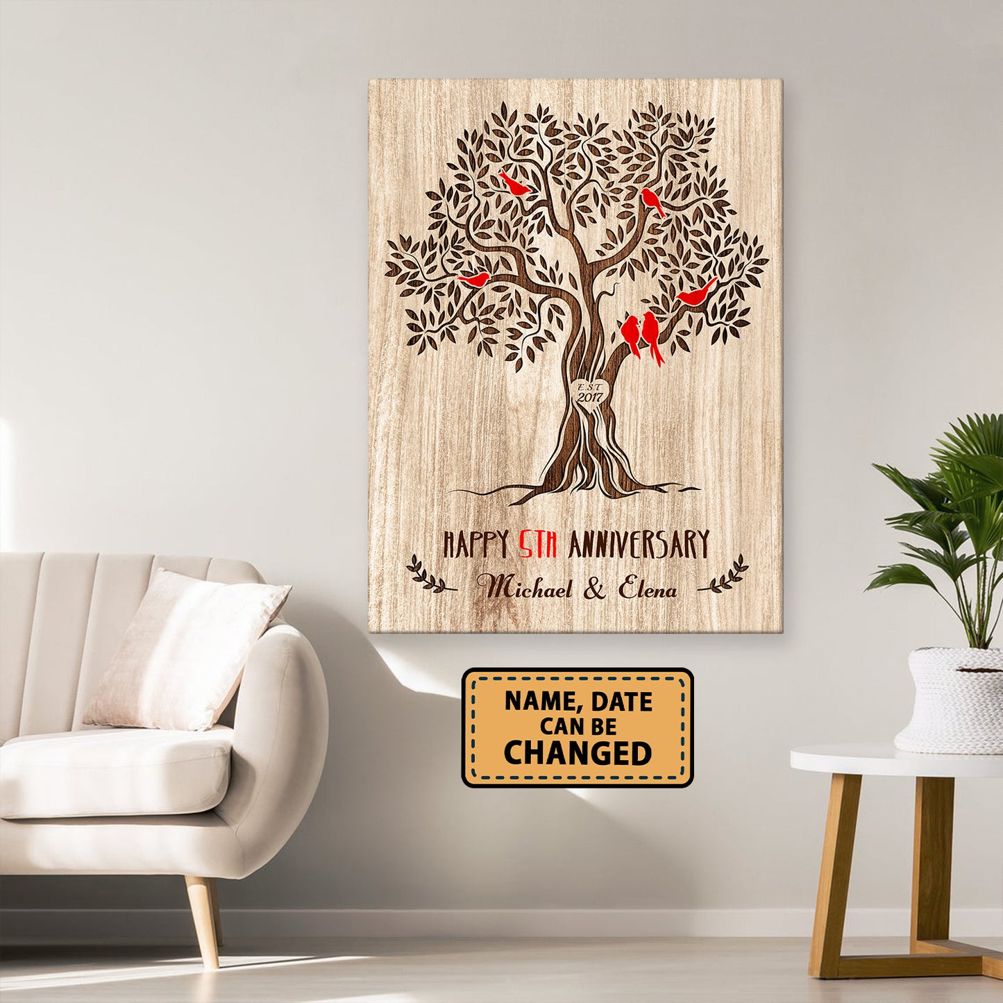 Happy 5th Anniversary Tree Personalizedwitch Canvas Valentine Gifts