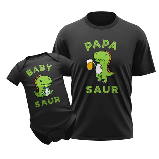 Happy First Fathers Day Papasaurus & Babysaurus Funny Matching Outfit