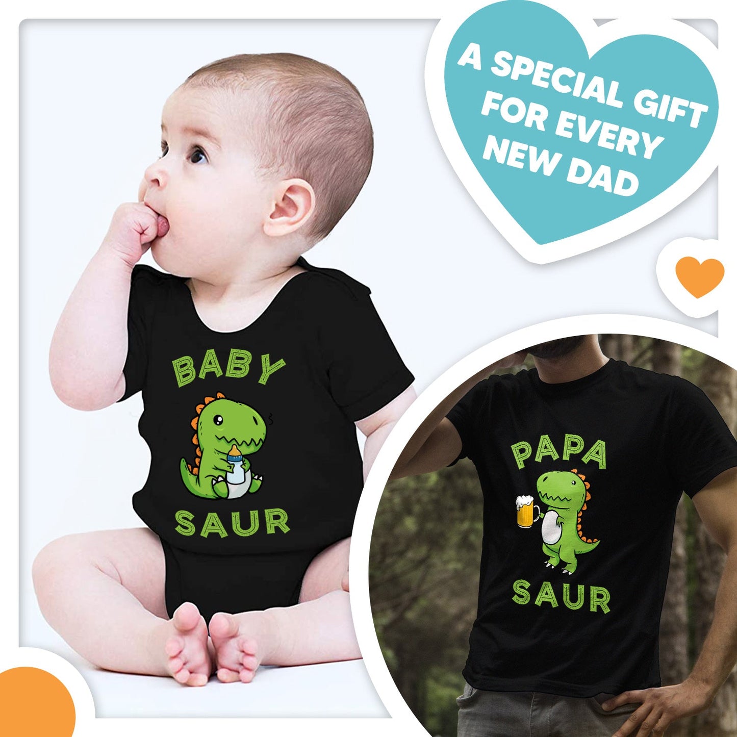 Happy First Fathers Day Papasaurus & Babysaurus Funny Matching Outfit