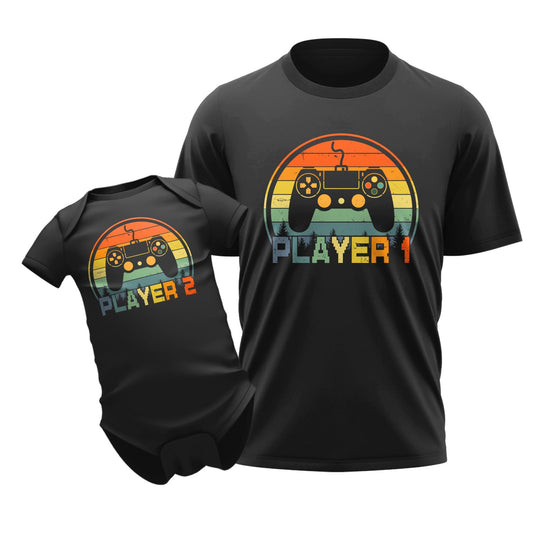 Happy First Fathers Day Game Player Dad & Newborn Funny Matching Outfit