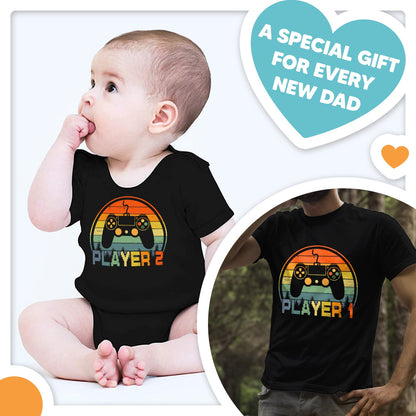 Happy First Fathers Day Game Player Dad & Newborn Funny Matching Outfit