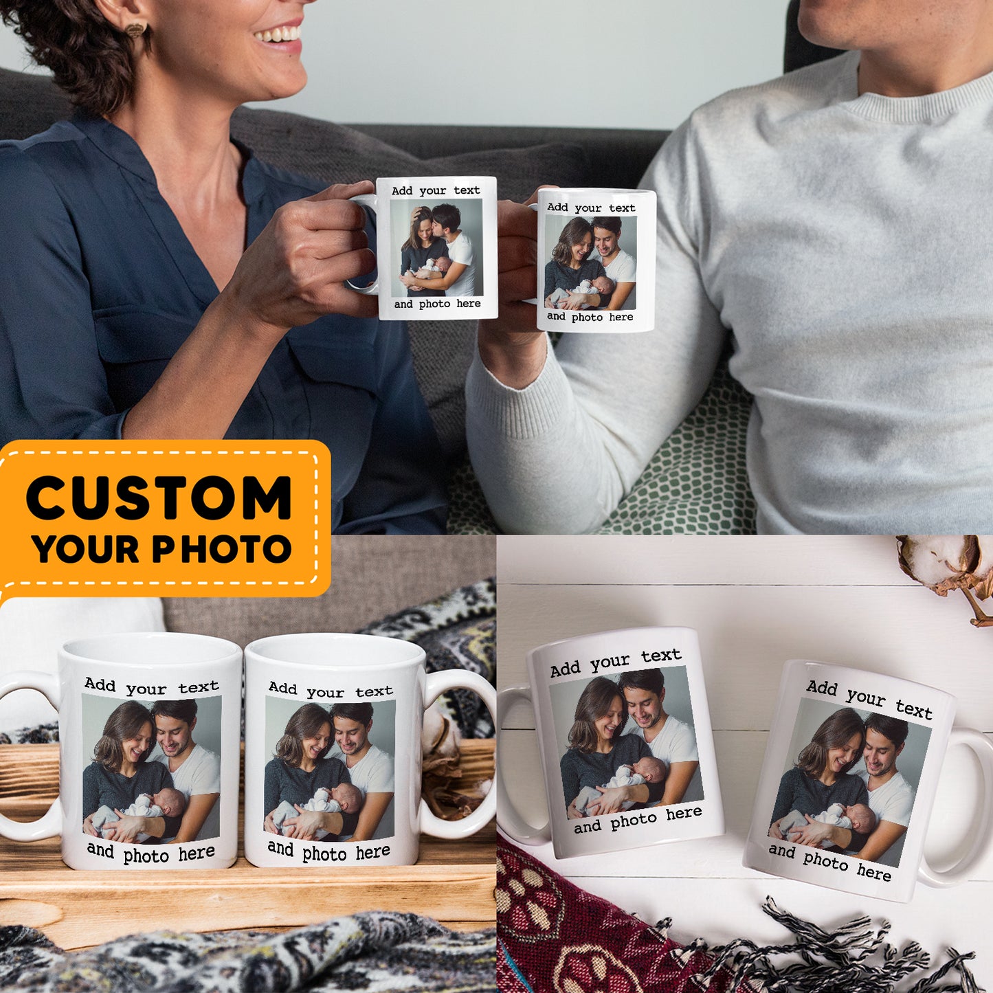 New Parents Custom Text Image Coffee Mug Set