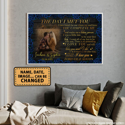 The Day I Met You Blue Rose Couple Anniversary Personalized Poster
