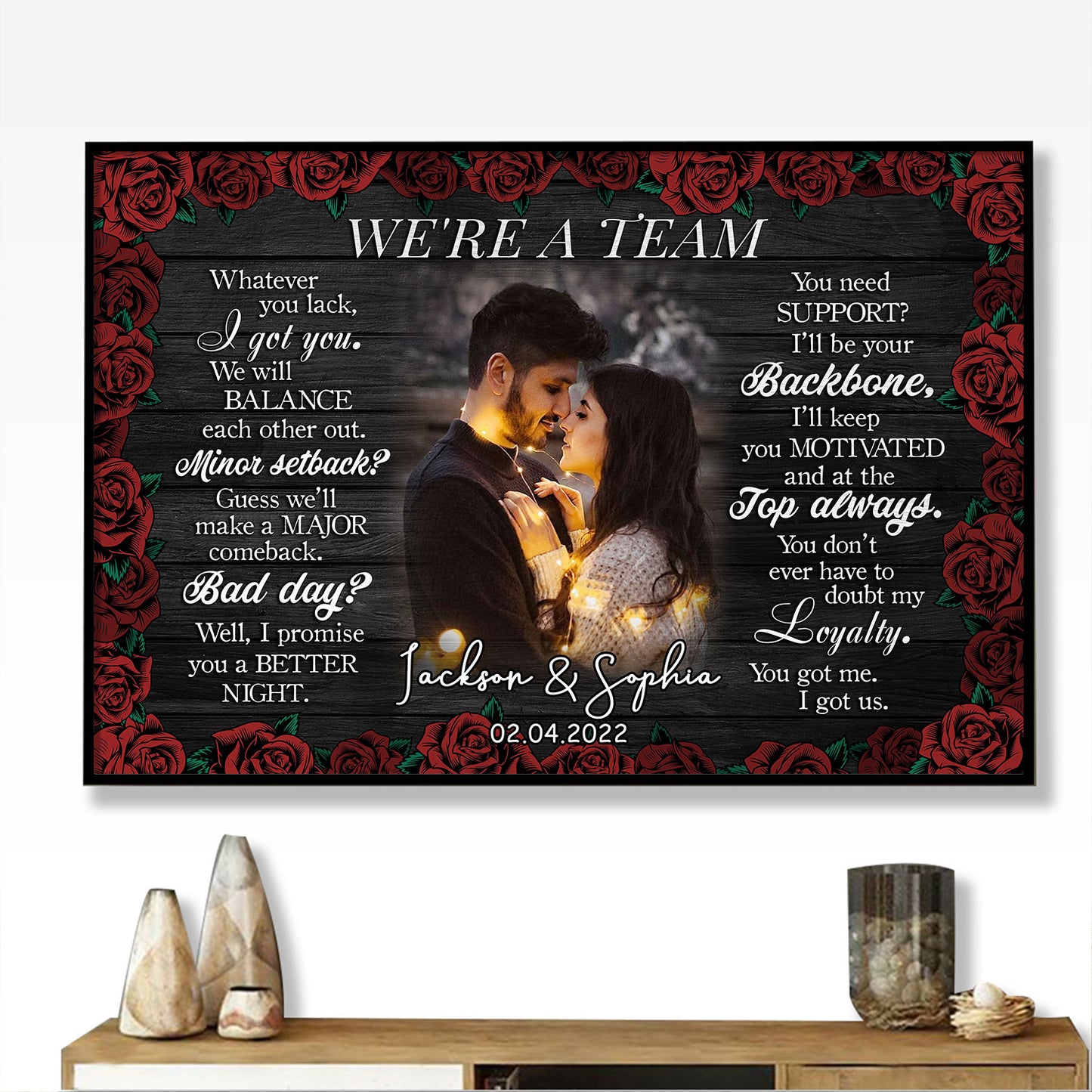 We Are A Team Rose Couple Anniversary Personalized Poster Valentine Gifts
