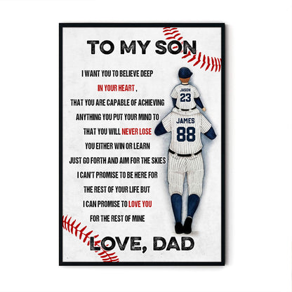 To My Son I Want You To Believe Baseball Personalized Poster