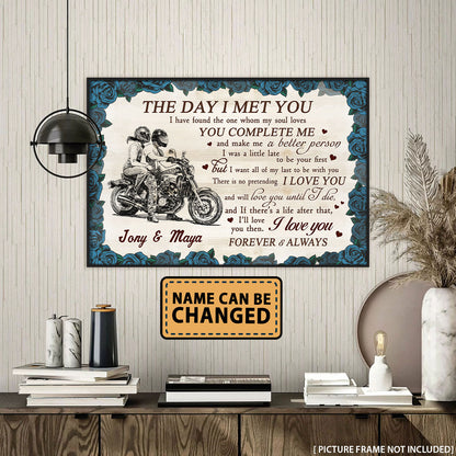 The Day I Met You Motorcycle Couple Anniversary Personalized Poster