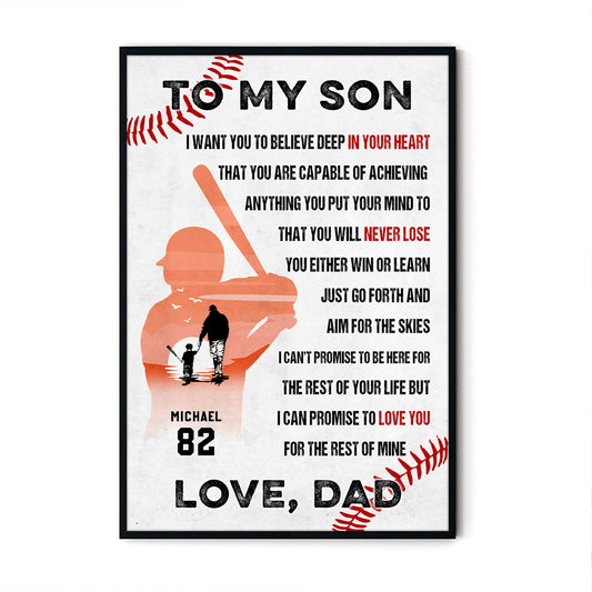 To My Son I Want You To Believe Baseball Personalized Vertical Poster