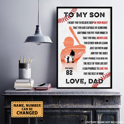 To My Son I Want You To Believe Baseball Personalized Vertical Poster