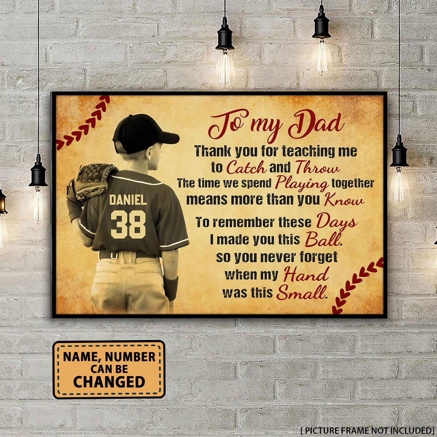 To My Dad Thank You For Teaching Me Baseball Personalized Poster
