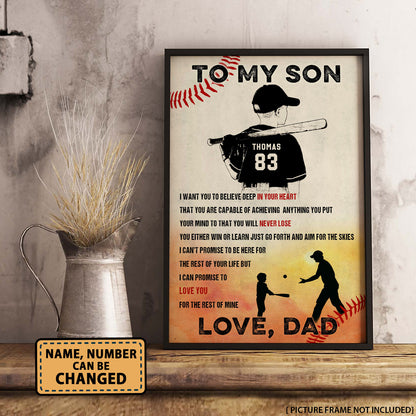 To My Son I Want You To Believe Custom Baseball Personalized Vertical Poster