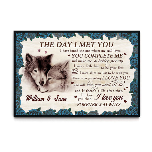 The Day I Met You Wolf Couple Anniversary Personalized Poster
