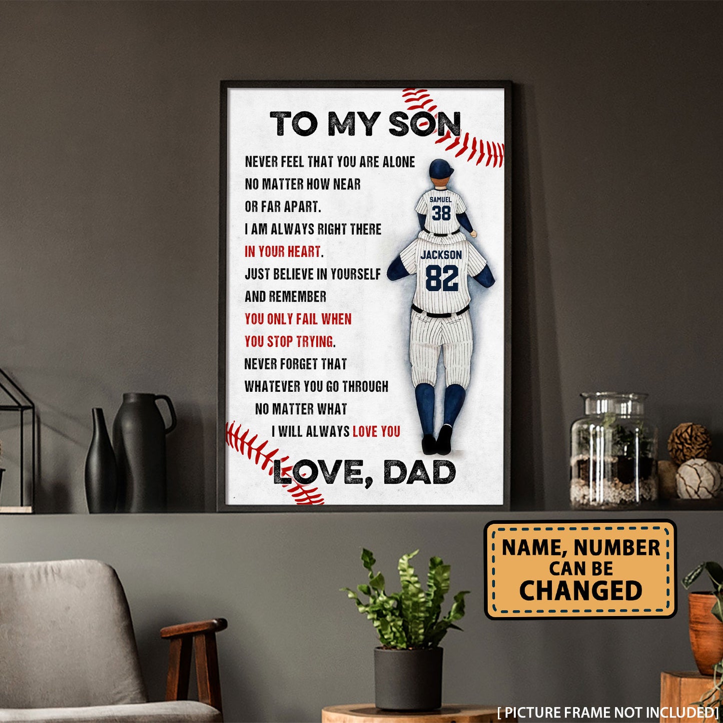 To My Son Never Feel That You Are Alone Baseball Personalized Poster