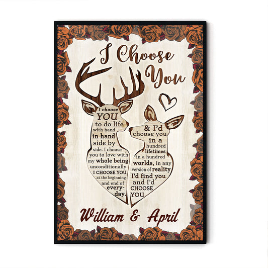 I Choose You Deer Gold Rose Couple Anniversary Personalized Poster