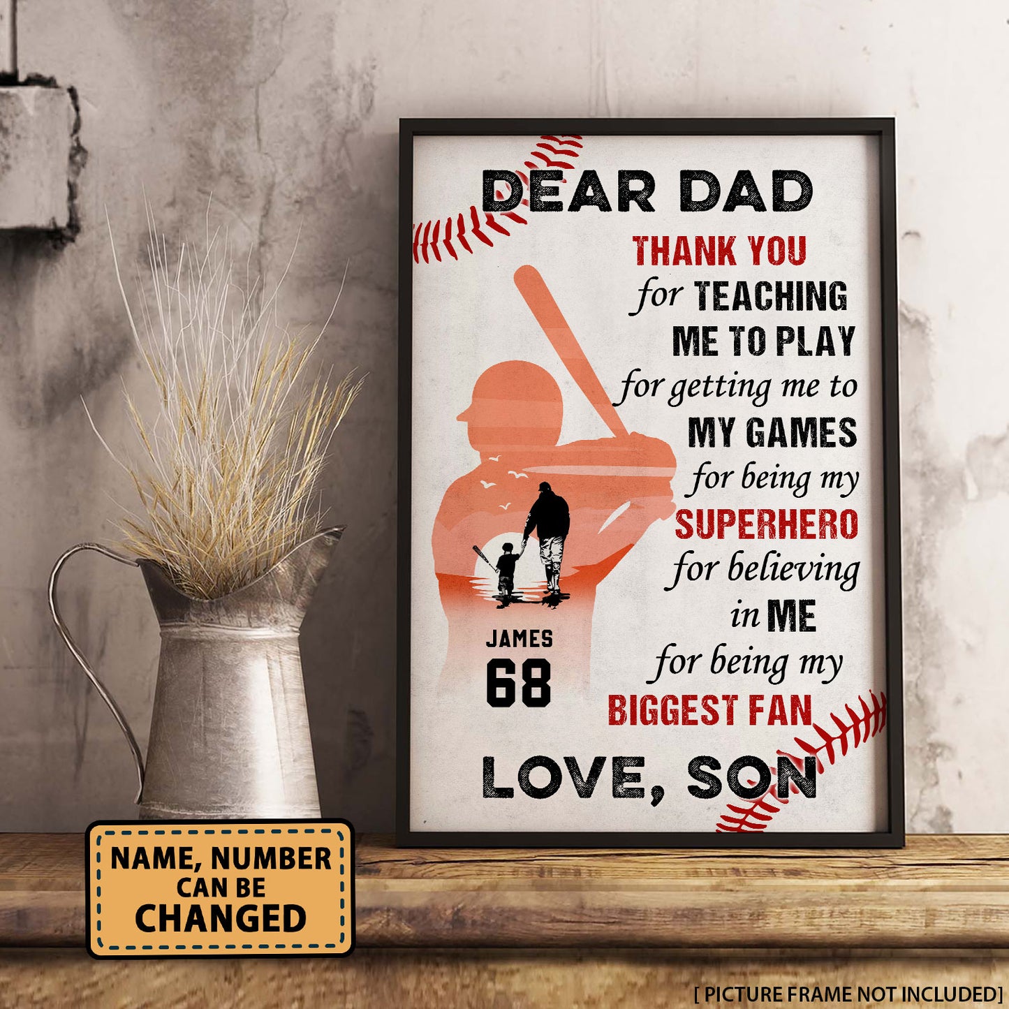 Dear Dad Thank You For Teaching Me Baseball Personalized Vertical Poster