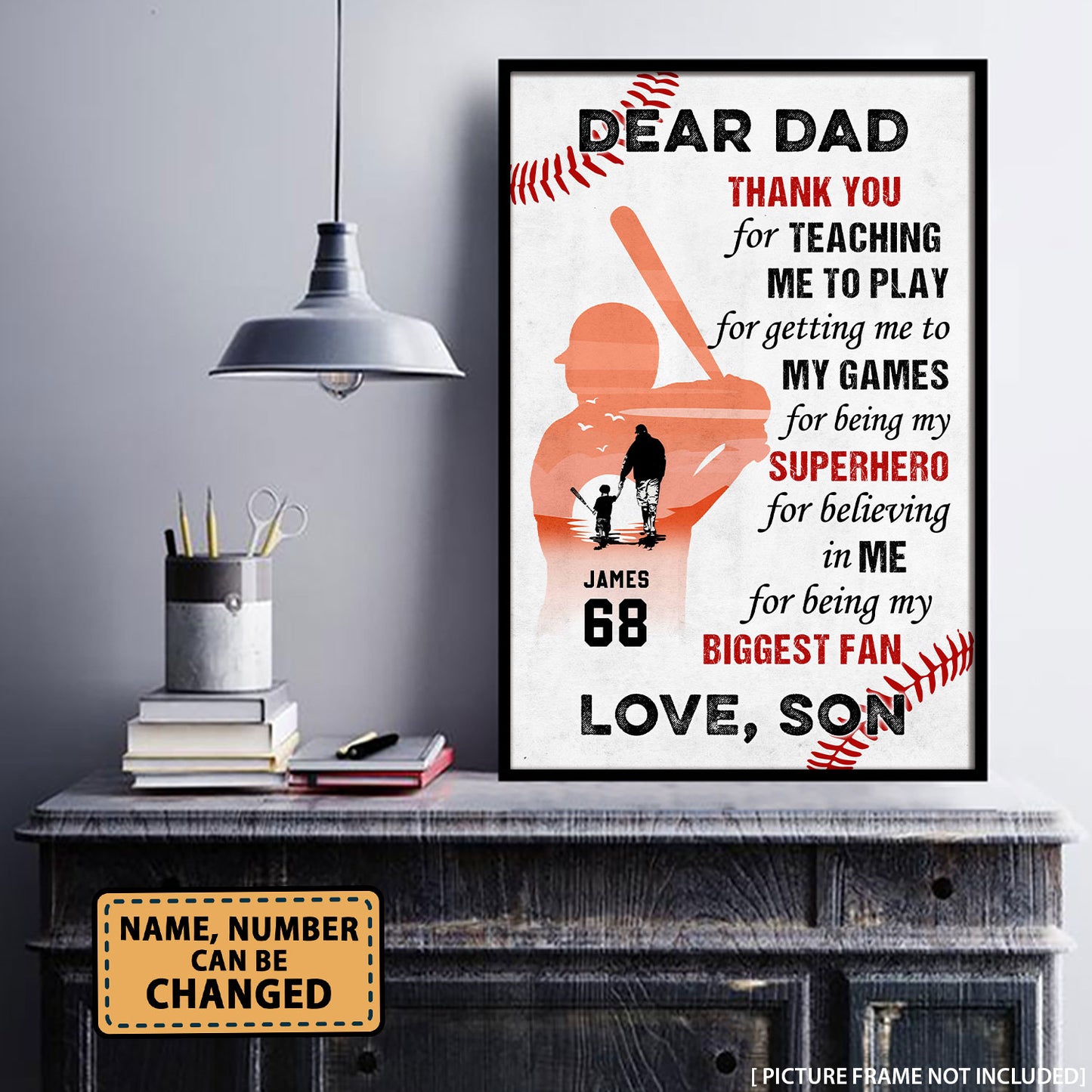 Dear Dad Thank You For Teaching Me Baseball Personalized Vertical Poster