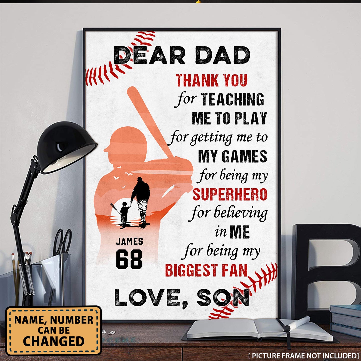 Dear Dad Thank You For Teaching Me Baseball Personalized Vertical Poster