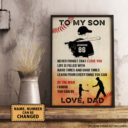 To My Son Never Forget That I Love You Baseball Poster