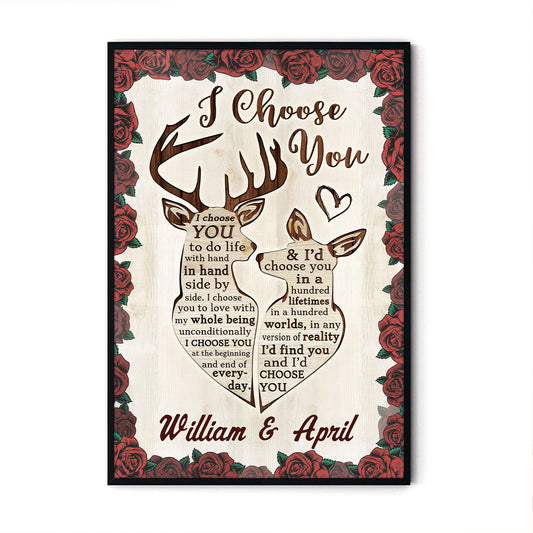 I Choose You Deer Red Rose Couple Anniversary Personalized Poster