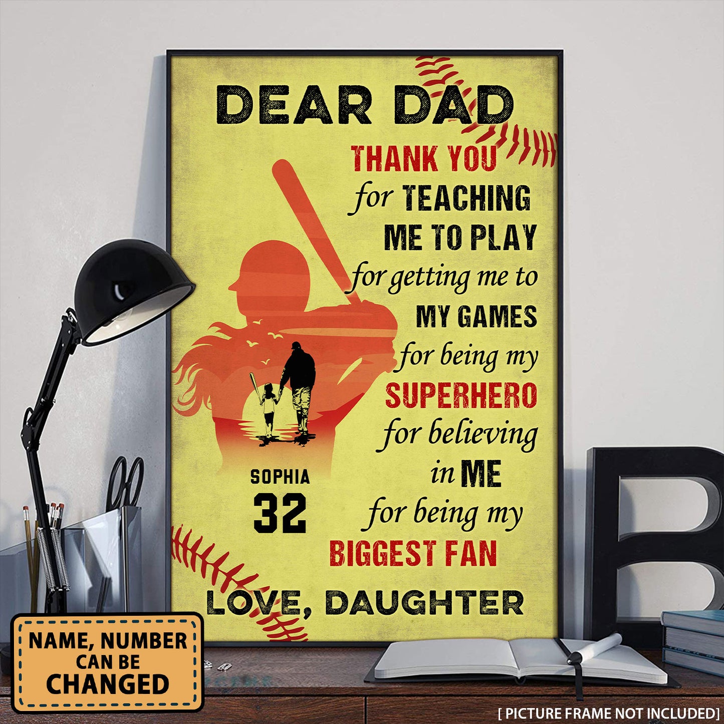 Dear Dad Thank You For Teaching Me Softball Personalized Poster