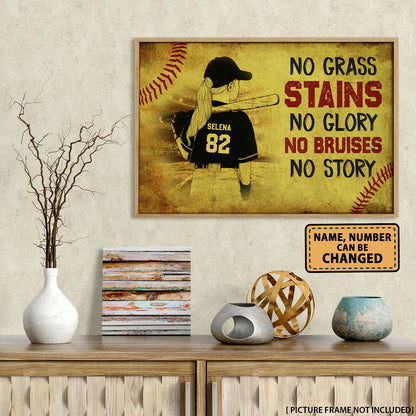 No Grass Stains No Glory Softball Personalized Poster
