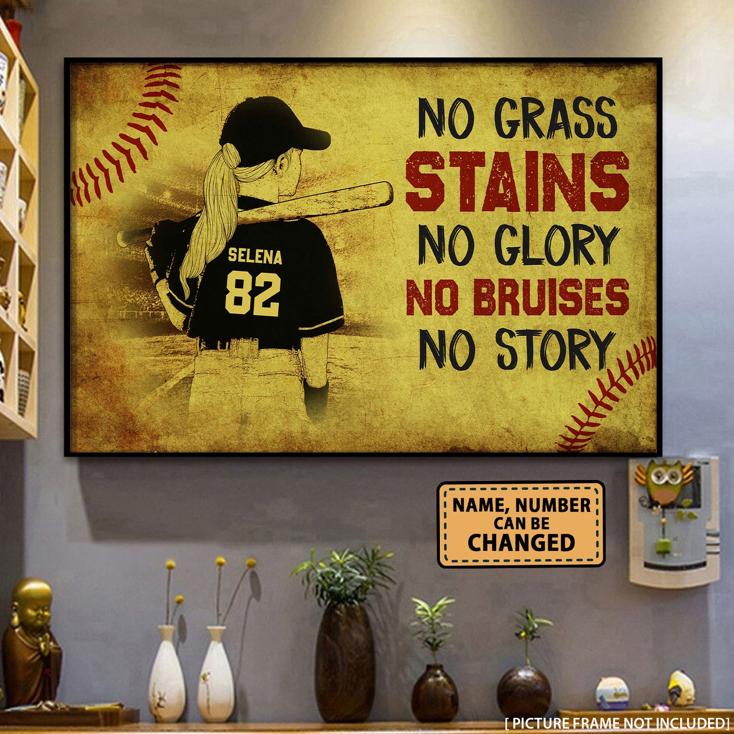 No Grass Stains No Glory Softball Personalized Poster