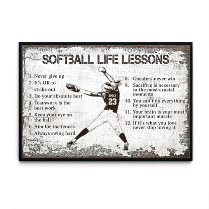 Softball Life Lesson Softball Personalized Poster