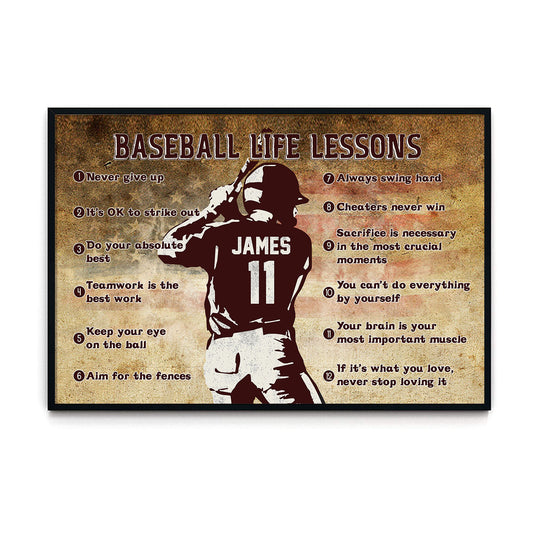 Baseball Life Lessons Flag Us Personalized Poster