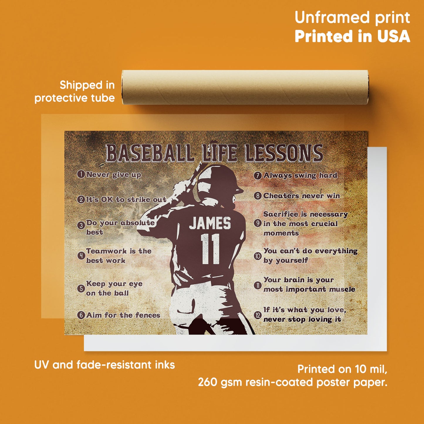 Baseball Life Lessons Flag Us Personalized Poster