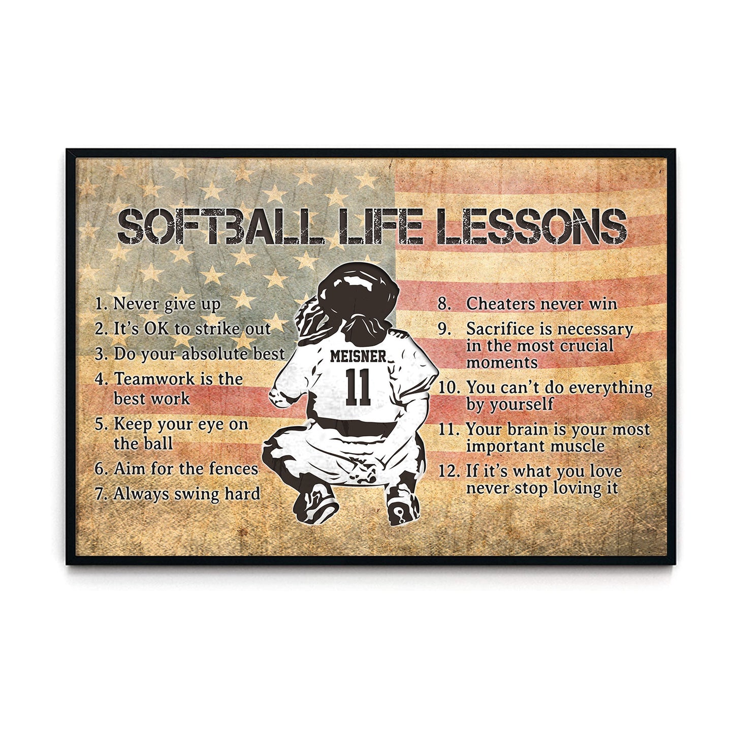 Softball Life Lessons Flag Us Personalized Poster