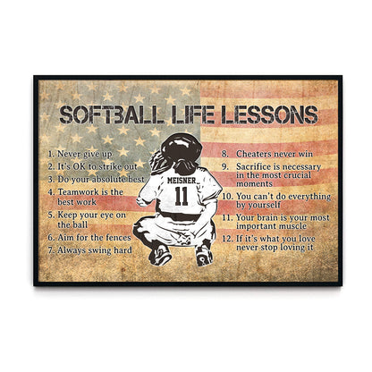 Softball Life Lessons Flag Us Personalized Poster