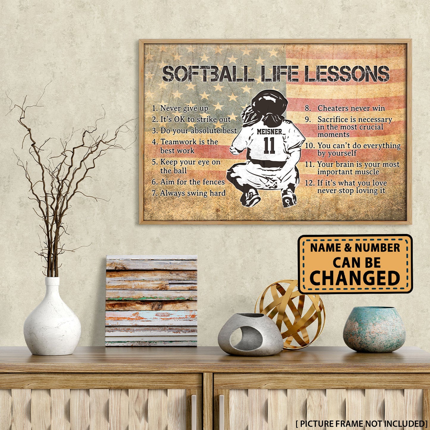 Softball Life Lessons Flag Us Personalized Poster