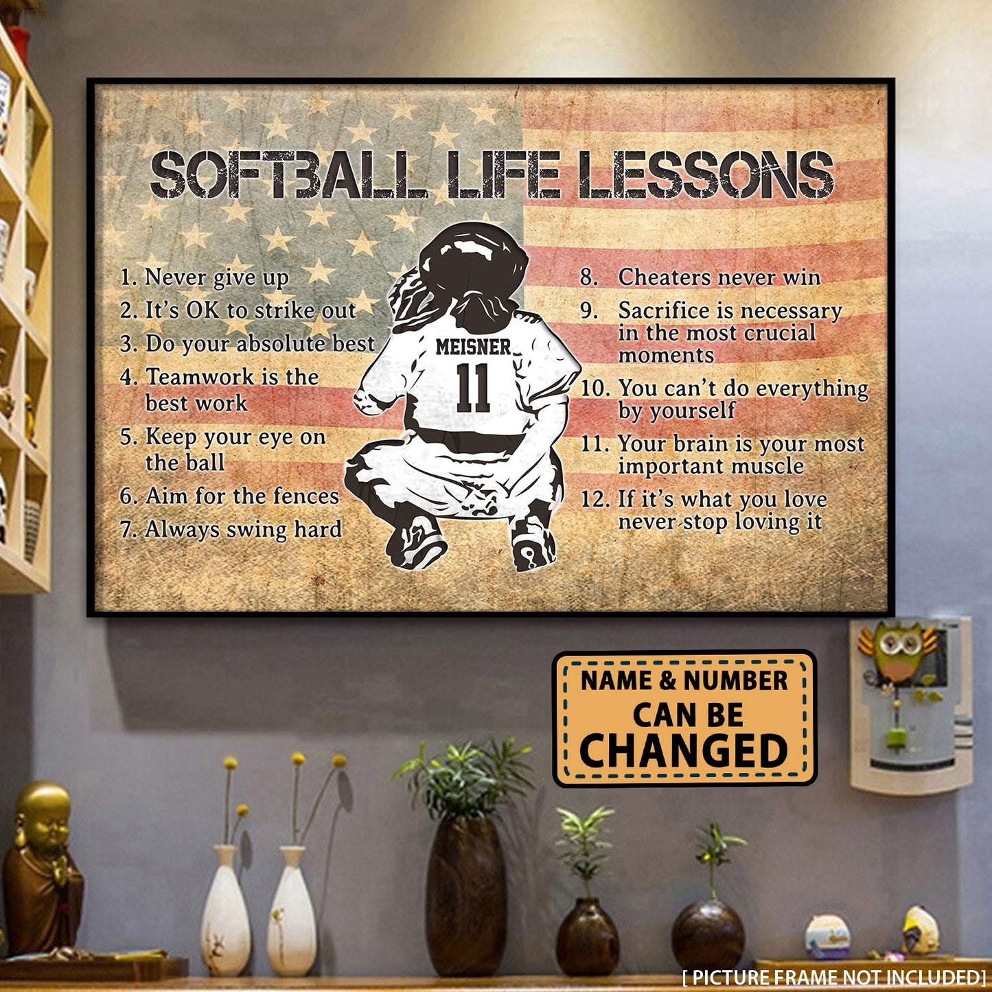 Softball Life Lessons Flag Us Personalized Poster