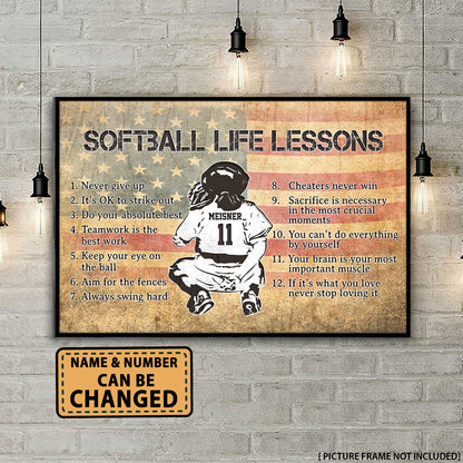 Softball Life Lessons Flag Us Personalized Poster