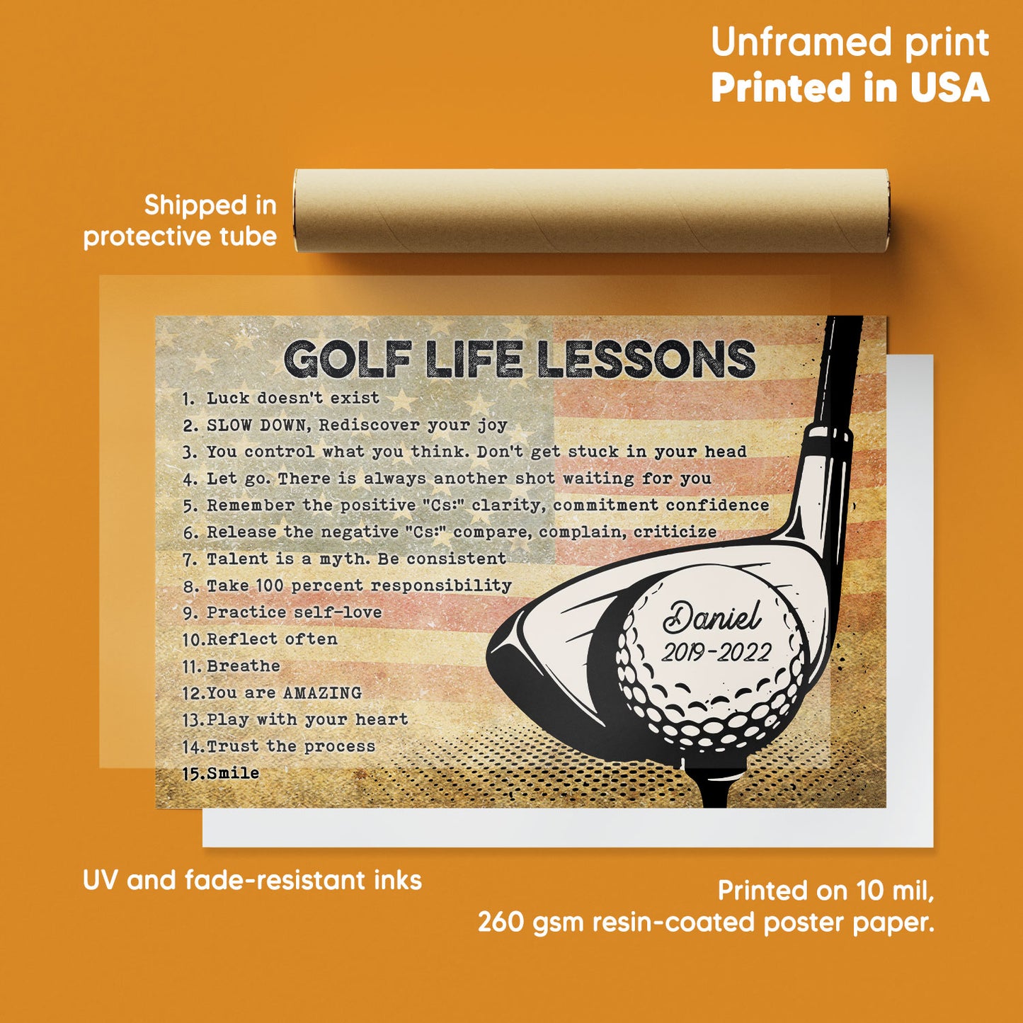Golf Life Lessons Flag Us Personalized Poster
