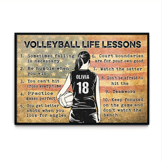 Volleyball Life Lessons Flag Us Personalized Poster