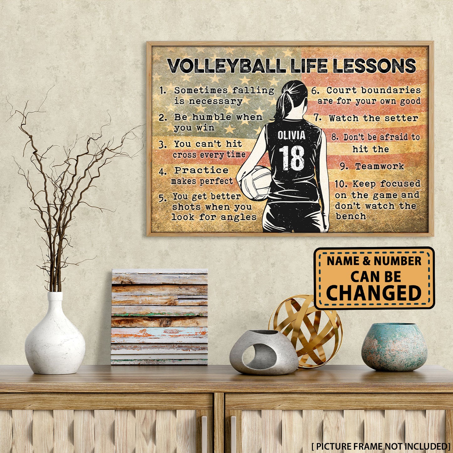 Volleyball Life Lessons Flag Us Personalized Poster