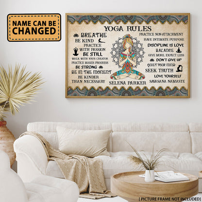 Yoga Rules - Personalizedwitch Horizontal Poster  For Yoga Lovers