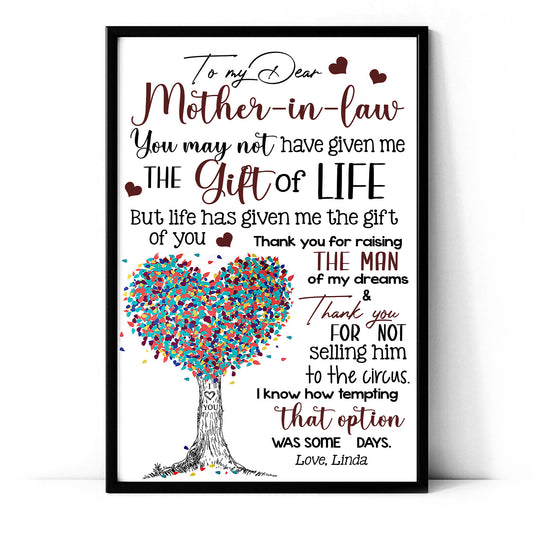 To My Dear Mother-in-law You May Not Have Given Me The Gift Of Life Poster