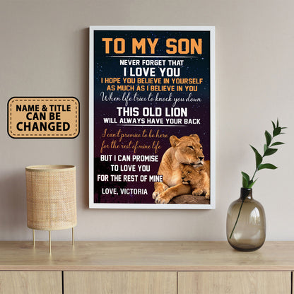 To My Son Never Forget That I Love You Lion Personalized Poster