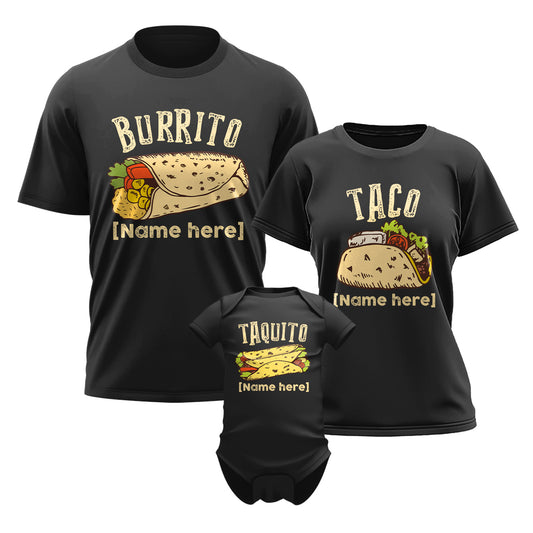 Personalized Burrito Taco Taquito New Parents Matching Family Shirts Set