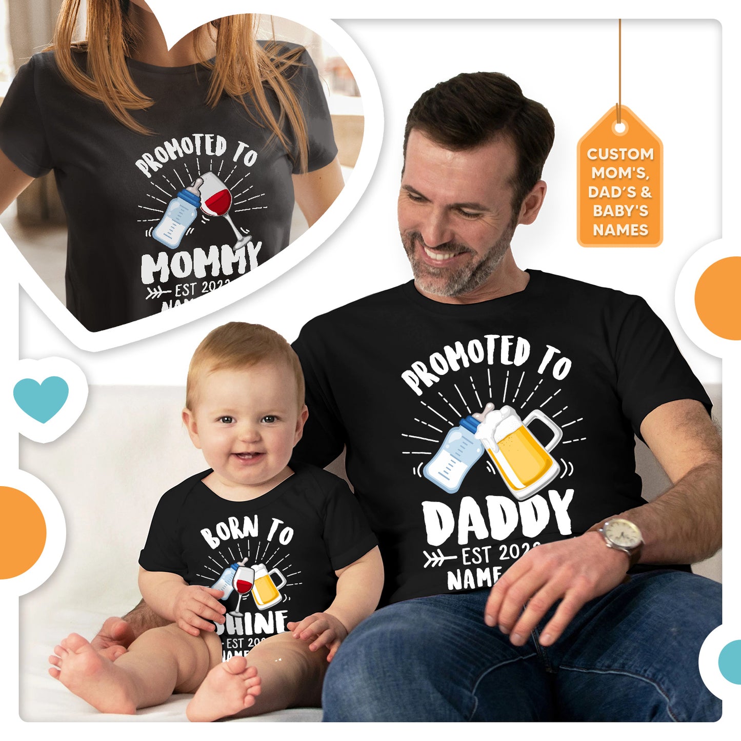 Drink Beer Wine Milk New Parents And Baby Matching Family Shirts Set