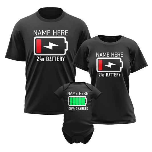 Charged New Parents And Baby Matching Family Shirts Set