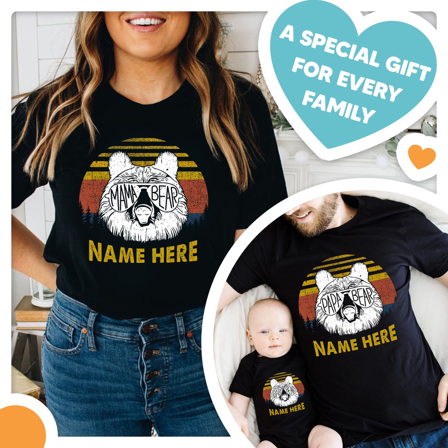 Bear Family New Parents And Baby Matching Family Shirts Set