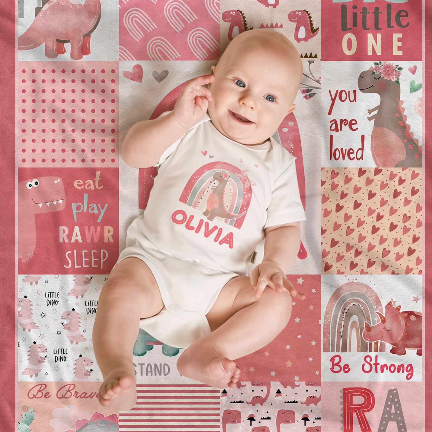 Dinosaur Pink Camouflage Personalized Baby Blanket
