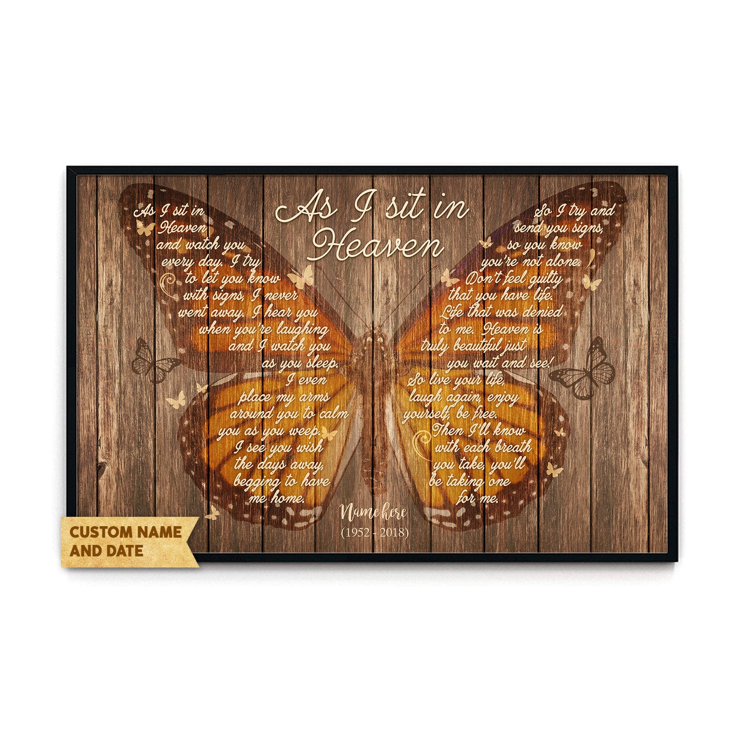 As I Sit In Heaven Butterfly Beauty Custom Print Art Wall With Date & Name