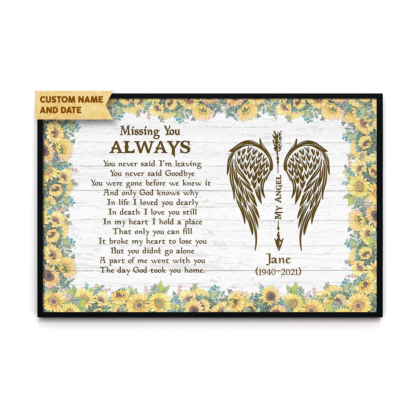 Missing You Always Custom Date & Name Sunflower Poster
