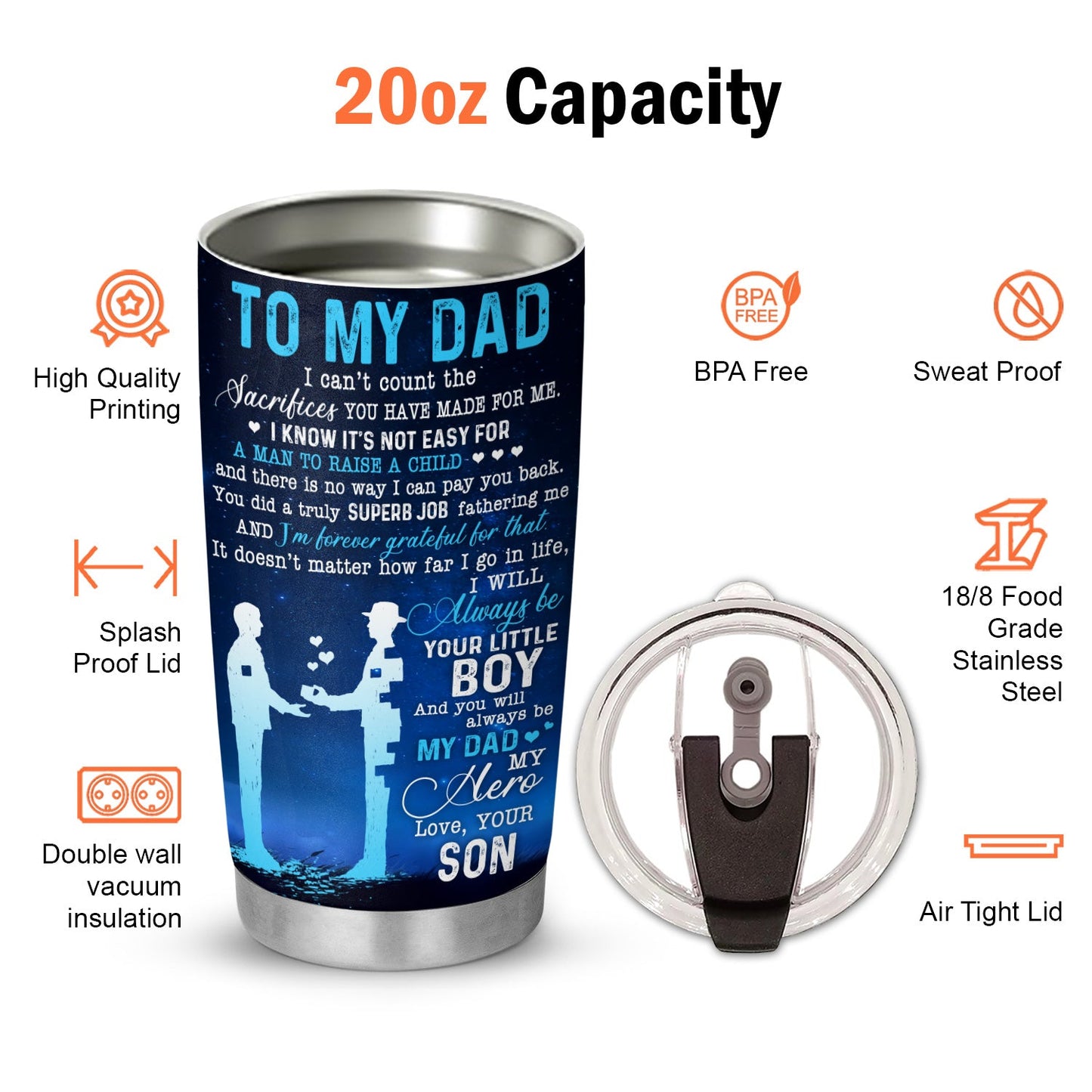 To My Dad From Son My Dad My Hero Father And Son Personalized 20Oz Tumbler