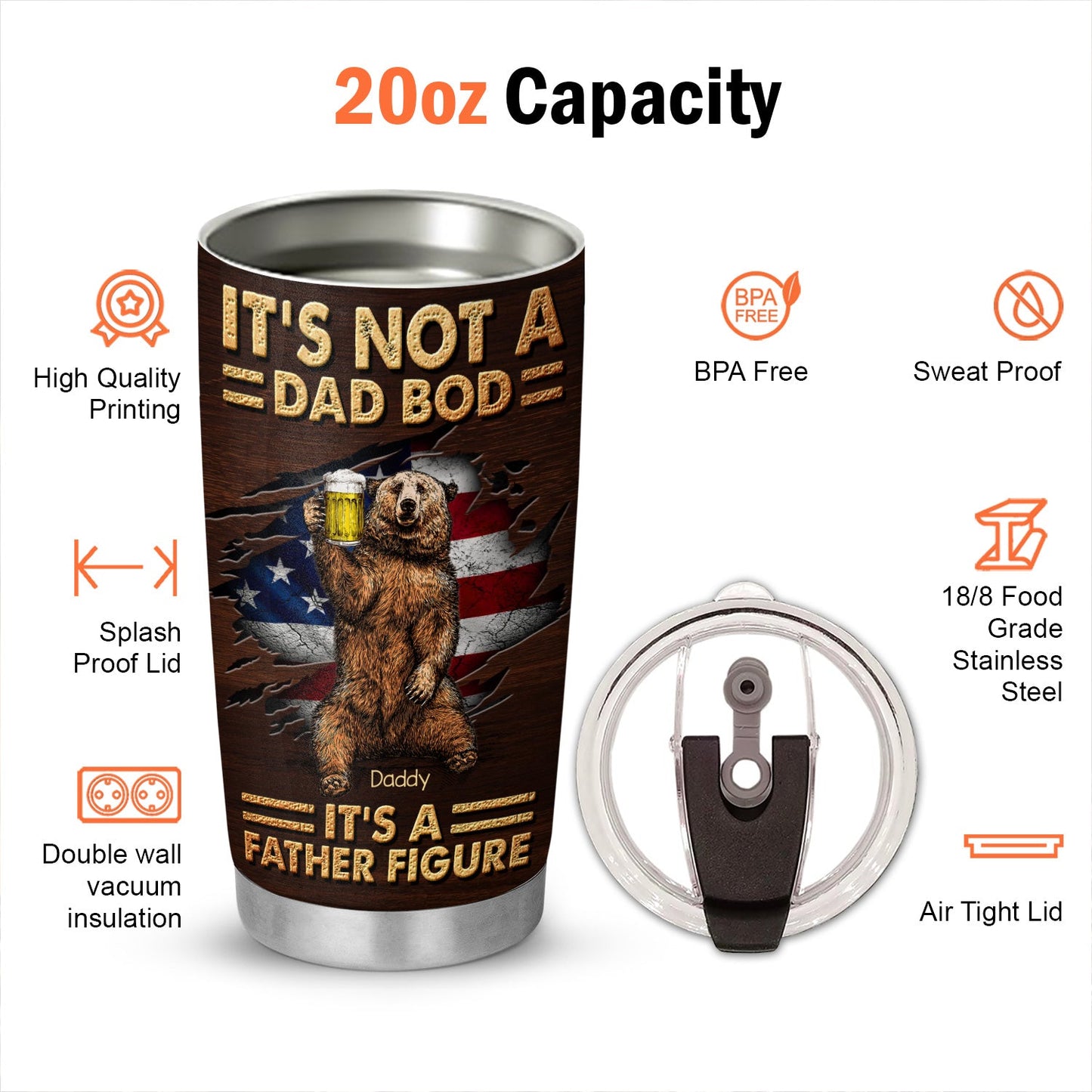Dad Bod Best Dad Ever Papa Bear Personalized 20Oz Tumbler