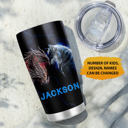 I Have Two Title Dad And Papa Dragon Wolf Dad Personalized 20Oz Tumbler