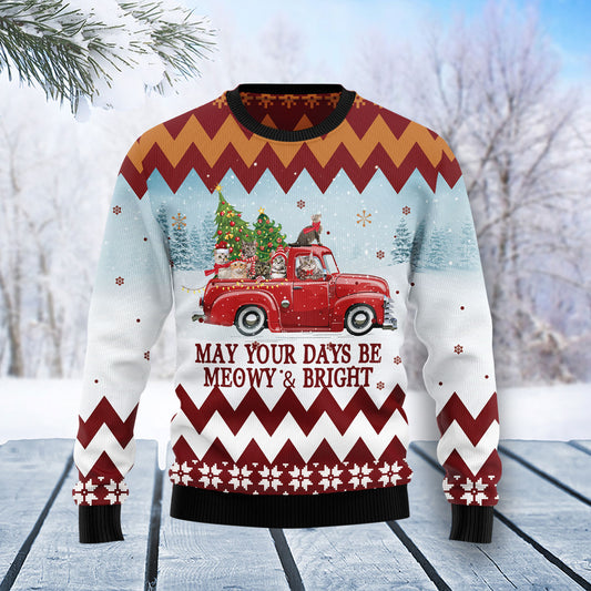 Cat Red Truck T1111 Ugly Christmas Sweater
